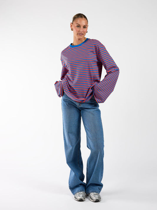 Nine Tee | Wide-sleeved | Striped blue and orange | Tall
