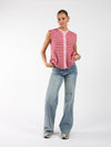 Lola Knitted Spencer with Buttons | Pink Red Striped | Tall