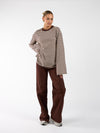 Nine Tee | Wide-sleeved | Striped cream brown | Tall