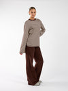 Nine Tee | Wide-sleeved | Striped cream brown | Tall