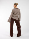 Nine Tee | Wide-sleeved | Striped cream brown | Tall