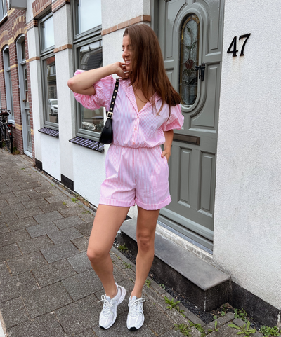 Fae | Playsuit | Pink white striped | Tall