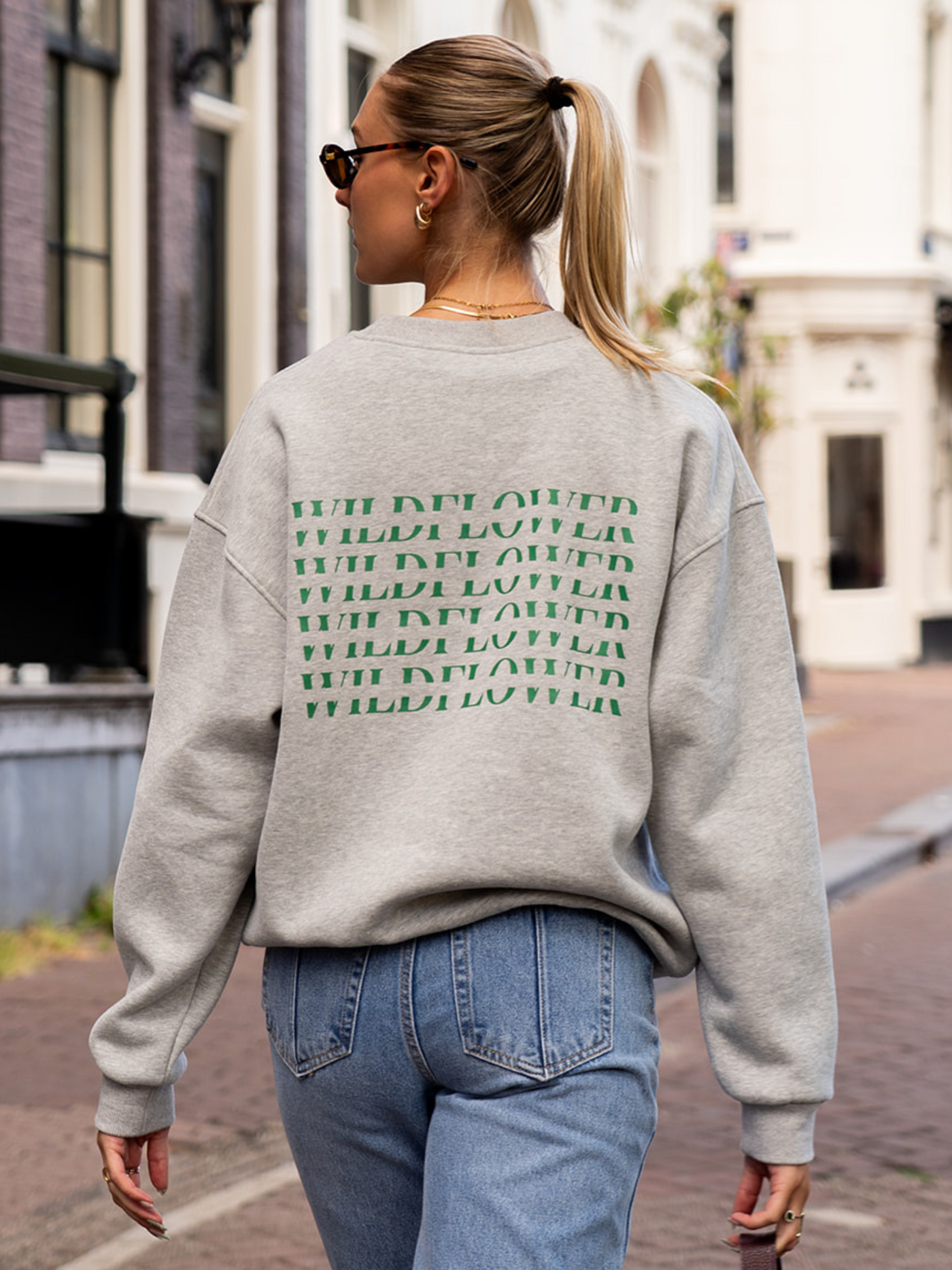 Wildflower Sweater | Grey with green print | Tall