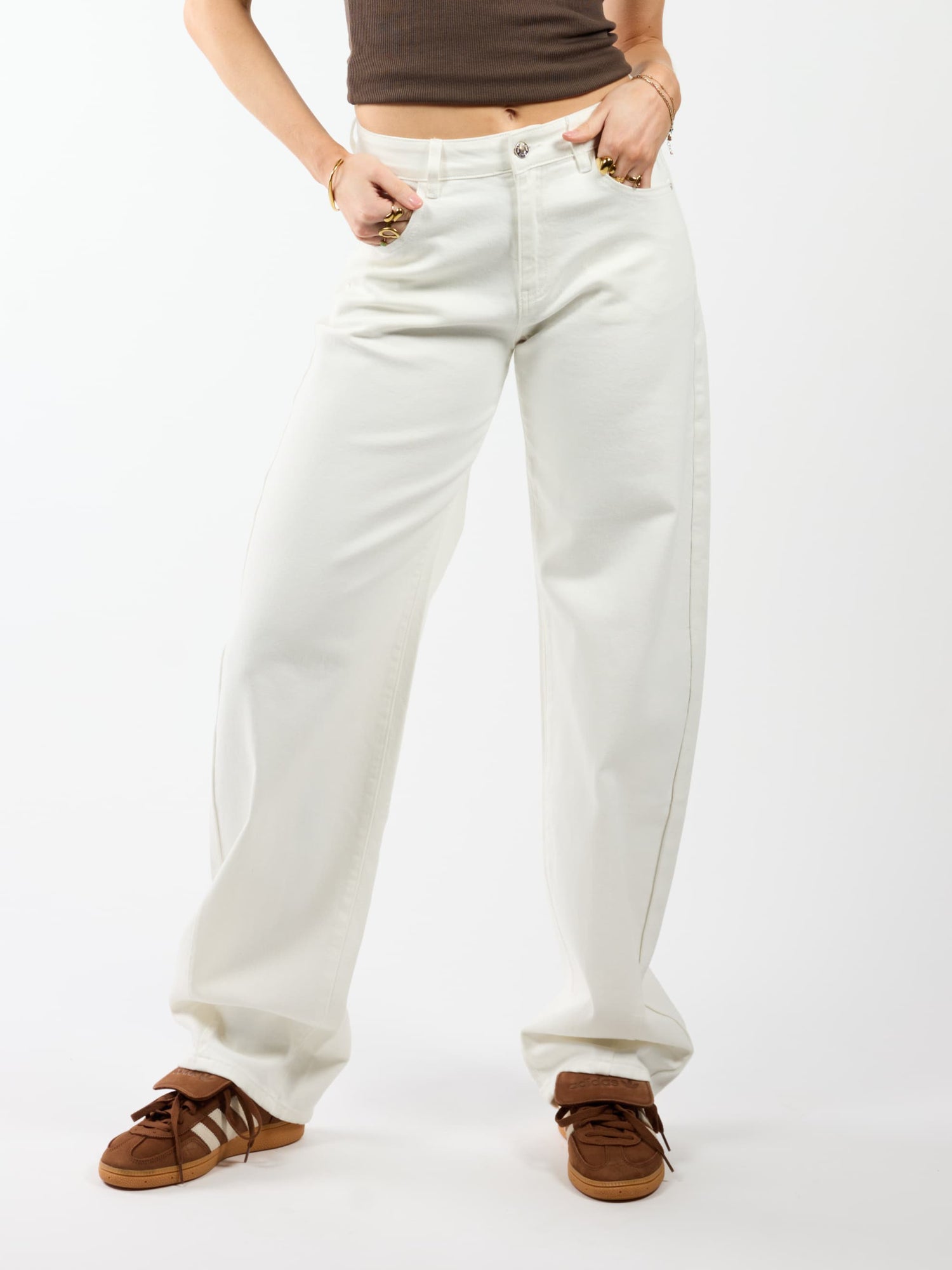 Zoey Barrel Jeans | Mid-waist | White | Stretch | Tall